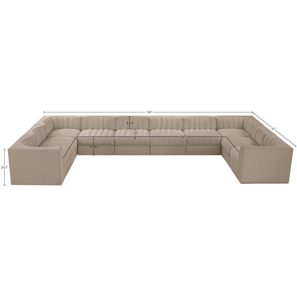 Rummi Beige Velvet Performance Fabric Upholstered 10pc. Modular Sectional
