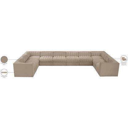 Rummi Beige Velvet Performance Fabric Upholstered 10pc. Modular Sectional