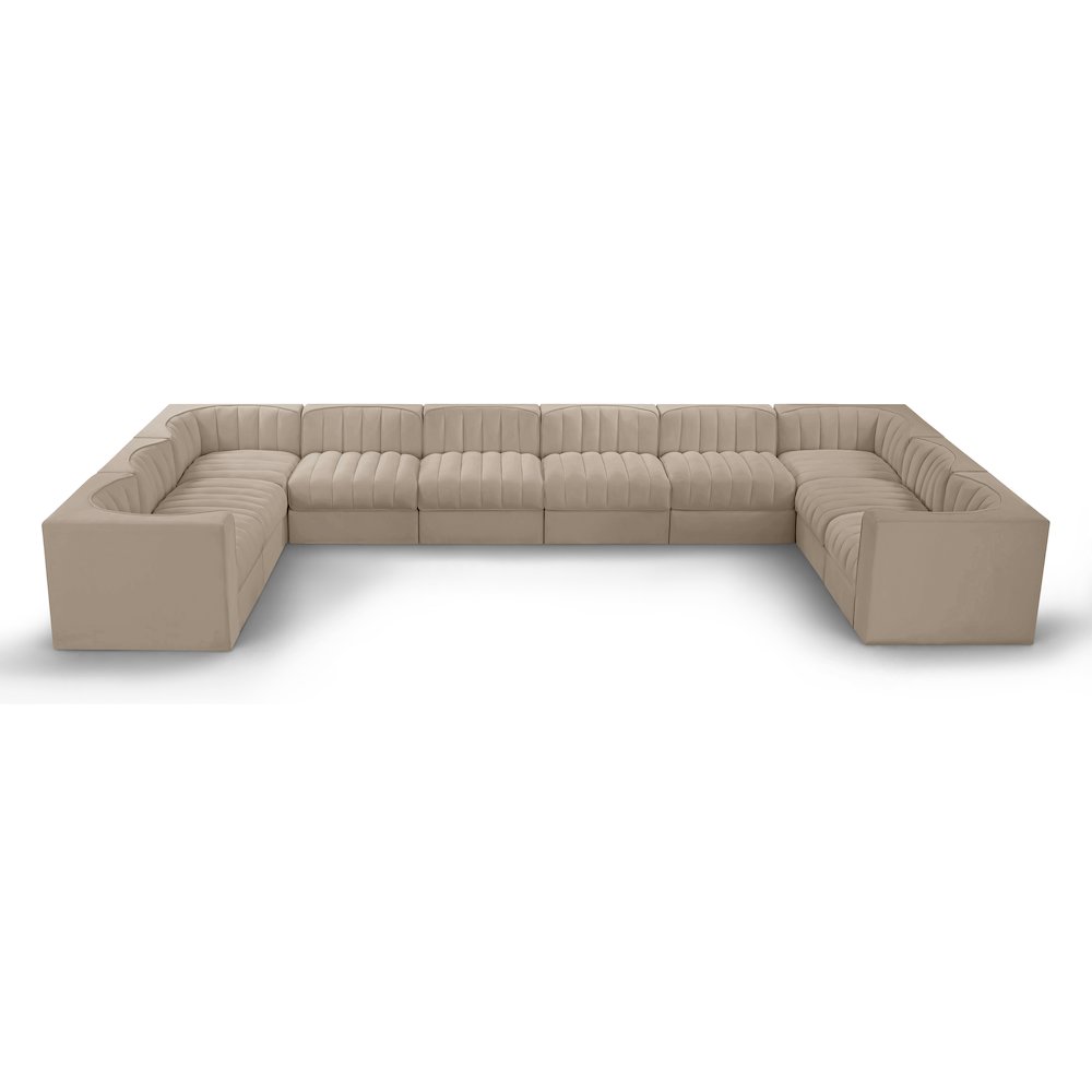Rummi Beige Velvet Performance Fabric Upholstered 10pc. Modular Sectional