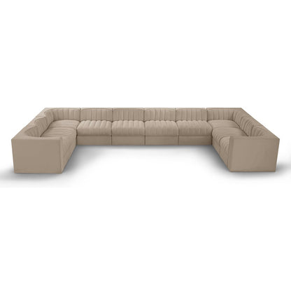Rummi Beige Velvet Performance Fabric Upholstered 10pc. Modular Sectional