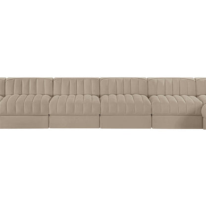 Rummi Beige Velvet Performance Fabric Upholstered 10pc. Modular Sectional