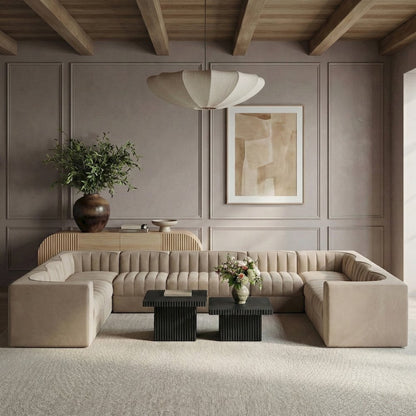Rummi Beige Velvet Performance Fabric Upholstered 10pc. Modular Sectional