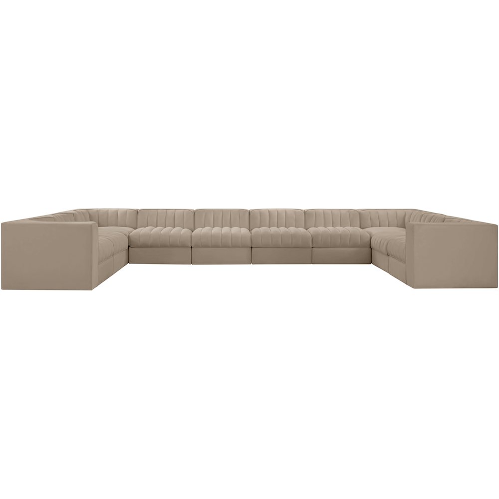 Rummi Beige Velvet Performance Fabric Upholstered 10pc. Modular Sectional