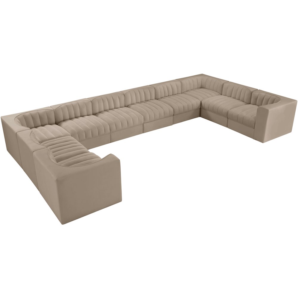 Rummi Beige Velvet Performance Fabric Upholstered 10pc. Modular Sectional