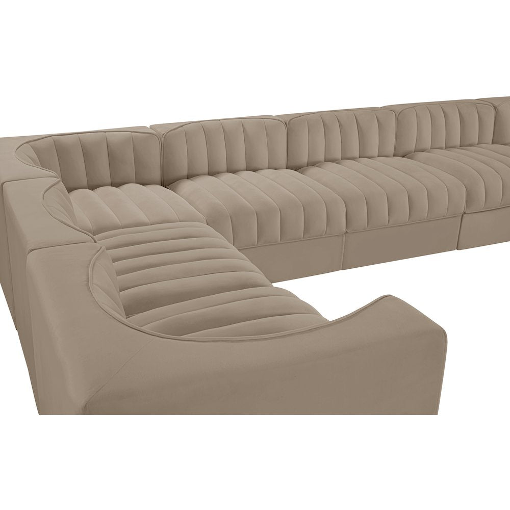 Rummi Beige Velvet Performance Fabric Upholstered 10pc. Modular Sectional