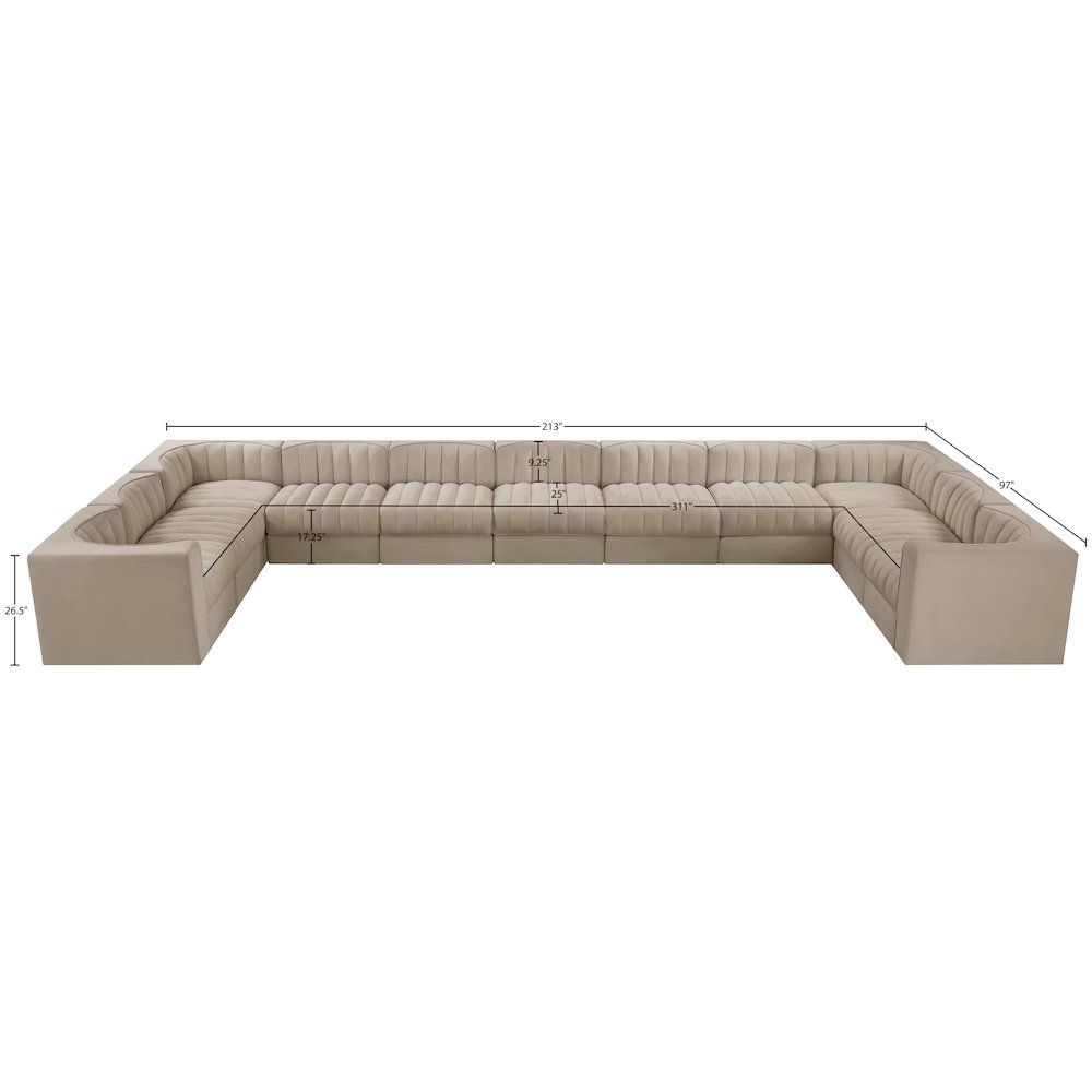 Rummi Beige Velvet Performance Fabric Upholstered 11pc. Modular Sectional