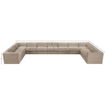 Rummi Beige Velvet Performance Fabric Upholstered 11pc. Modular Sectional