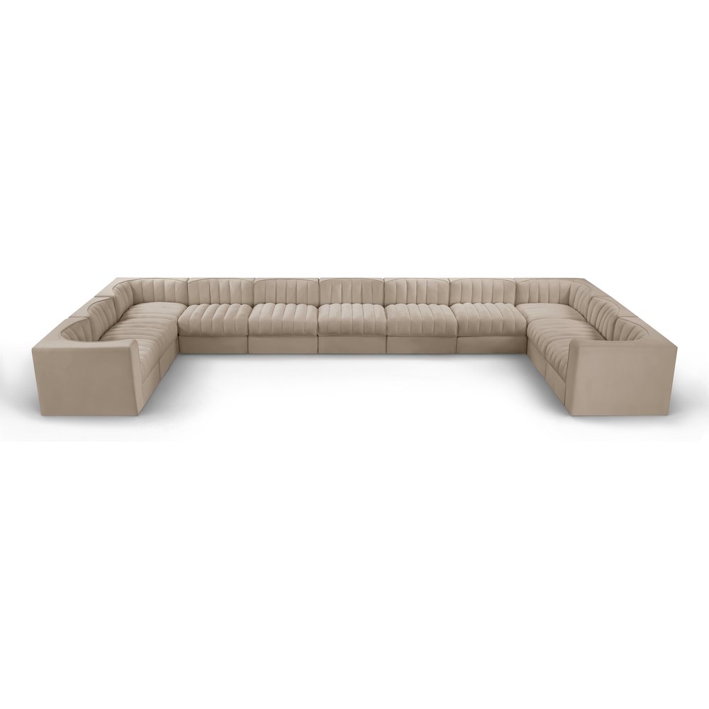 Rummi Beige Velvet Performance Fabric Upholstered 11pc. Modular Sectional