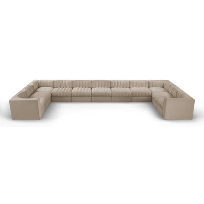 Rummi Beige Velvet Performance Fabric Upholstered 11pc. Modular Sectional