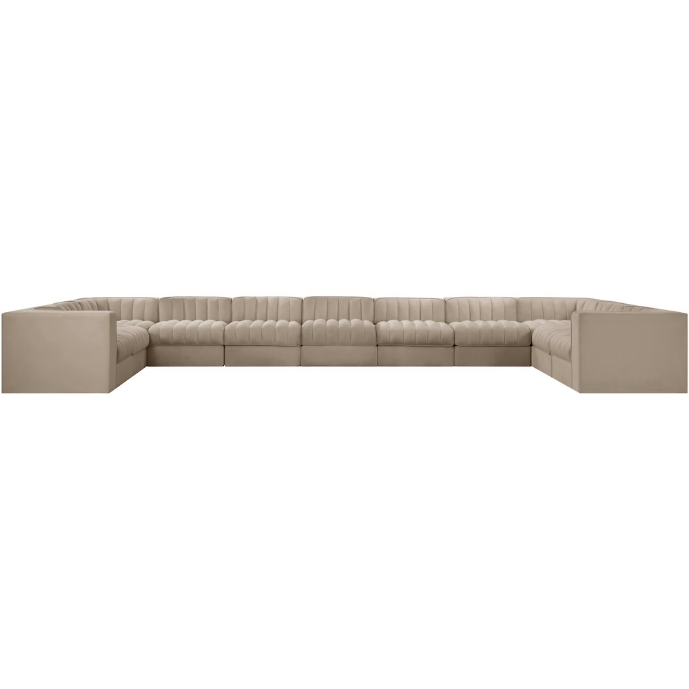Rummi Beige Velvet Performance Fabric Upholstered 11pc. Modular Sectional