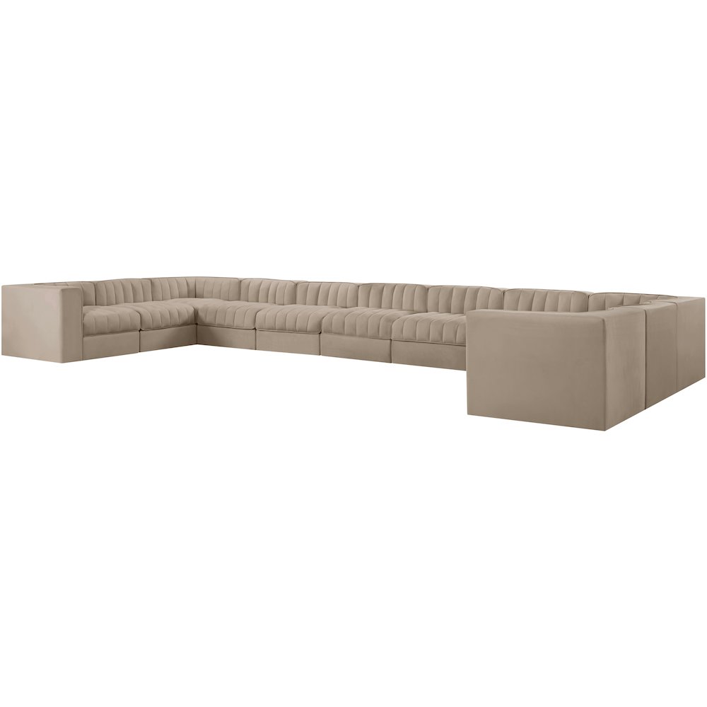 Rummi Beige Velvet Performance Fabric Upholstered 11pc. Modular Sectional