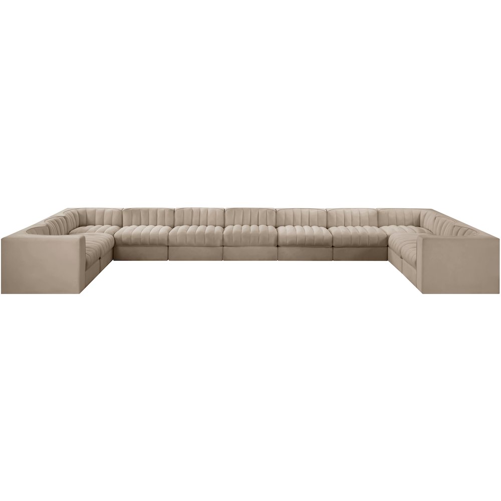 Rummi Beige Velvet Performance Fabric Upholstered 11pc. Modular Sectional