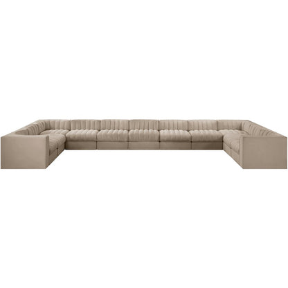 Rummi Beige Velvet Performance Fabric Upholstered 11pc. Modular Sectional