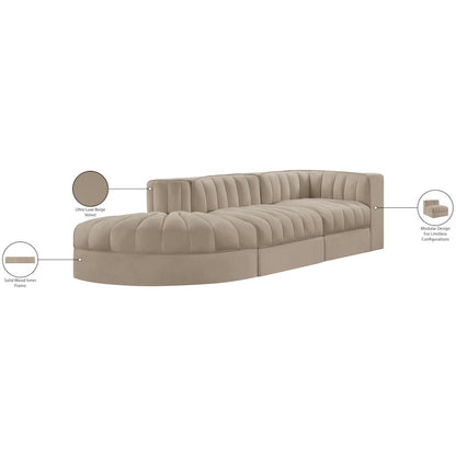 Rummi Beige Velvet Performance Fabric Upholstered 3pc. Modular Sectional
