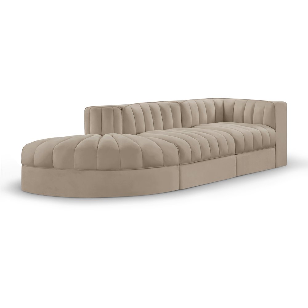Rummi Beige Velvet Performance Fabric Upholstered 3pc. Modular Sectional