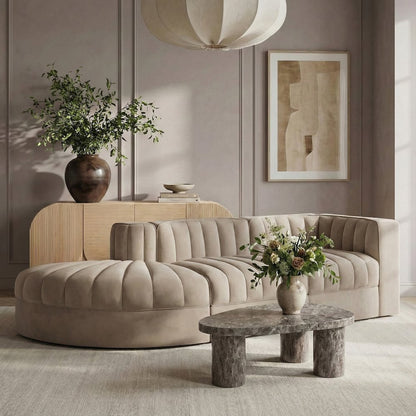 Rummi Beige Velvet Performance Fabric Upholstered 3pc. Modular Sectional