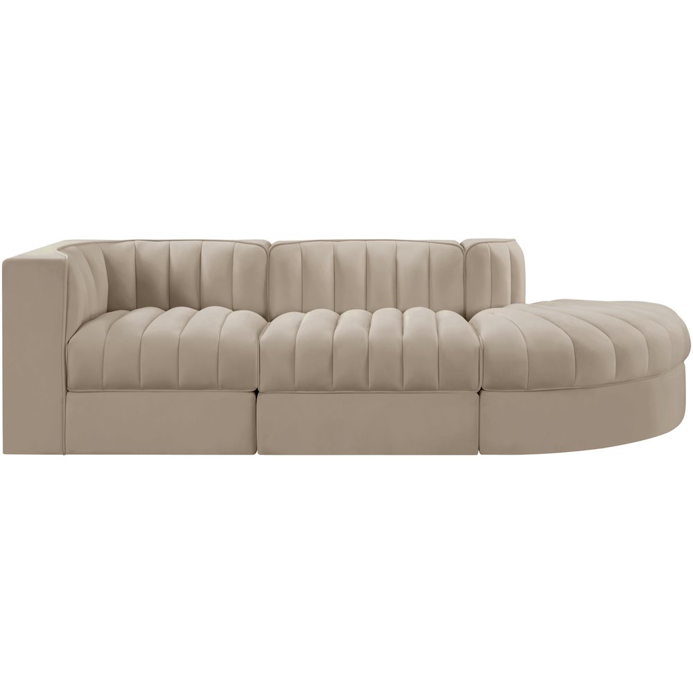 Rummi Beige Velvet Performance Fabric Upholstered 3pc. Modular Sectional