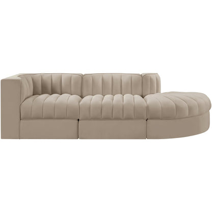 Rummi Beige Velvet Performance Fabric Upholstered 3pc. Modular Sectional