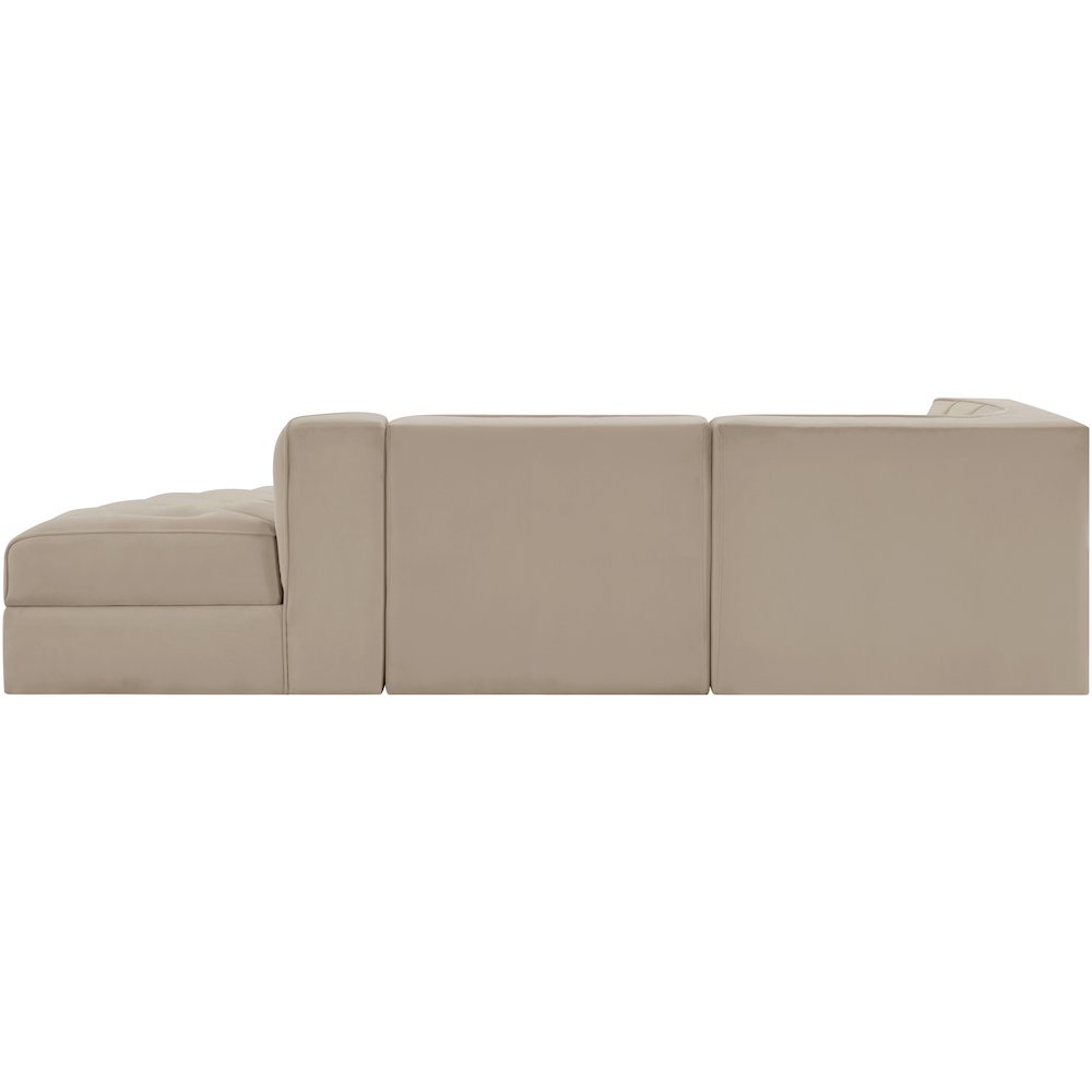 Rummi Beige Velvet Performance Fabric Upholstered 3pc. Modular Sectional