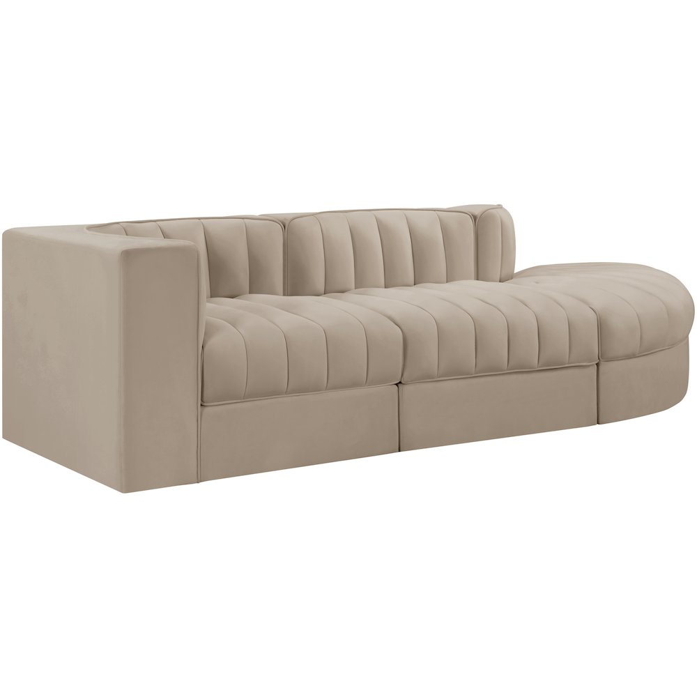 Rummi Beige Velvet Performance Fabric Upholstered 3pc. Modular Sectional
