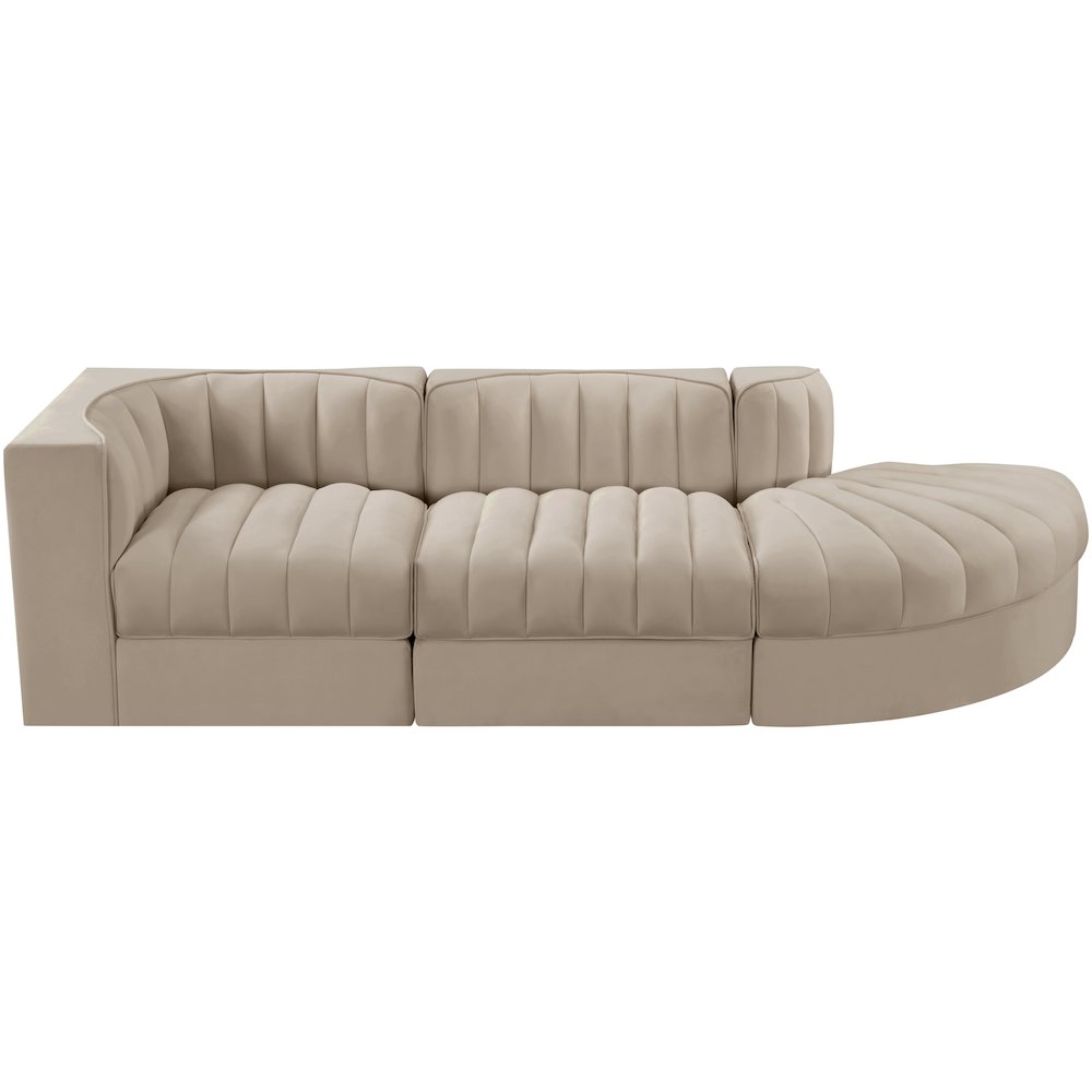 Rummi Beige Velvet Performance Fabric Upholstered 3pc. Modular Sectional