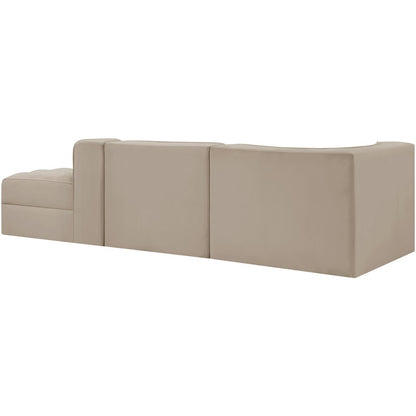 Rummi Beige Velvet Performance Fabric Upholstered 3pc. Modular Sectional
