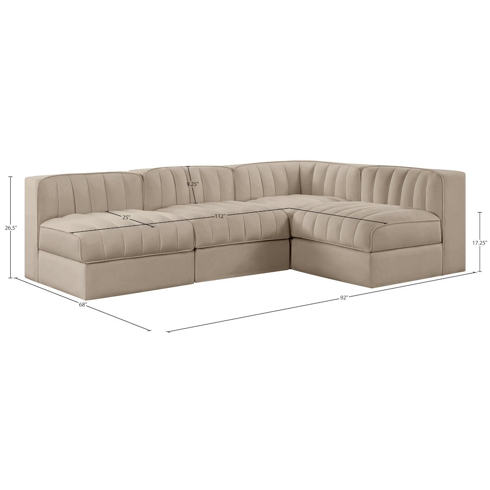 Rummi Beige Velvet Performance Fabric Upholstered 4pc. Modular Sectional