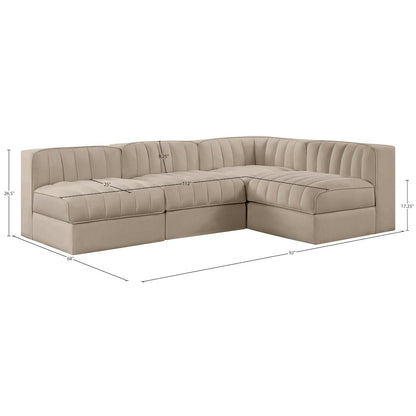 Rummi Beige Velvet Performance Fabric Upholstered 4pc. Modular Sectional