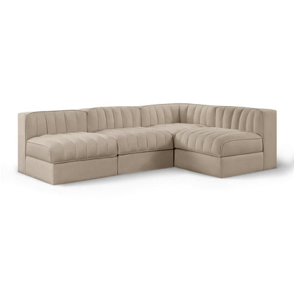 Rummi Beige Velvet Performance Fabric Upholstered 4pc. Modular Sectional
