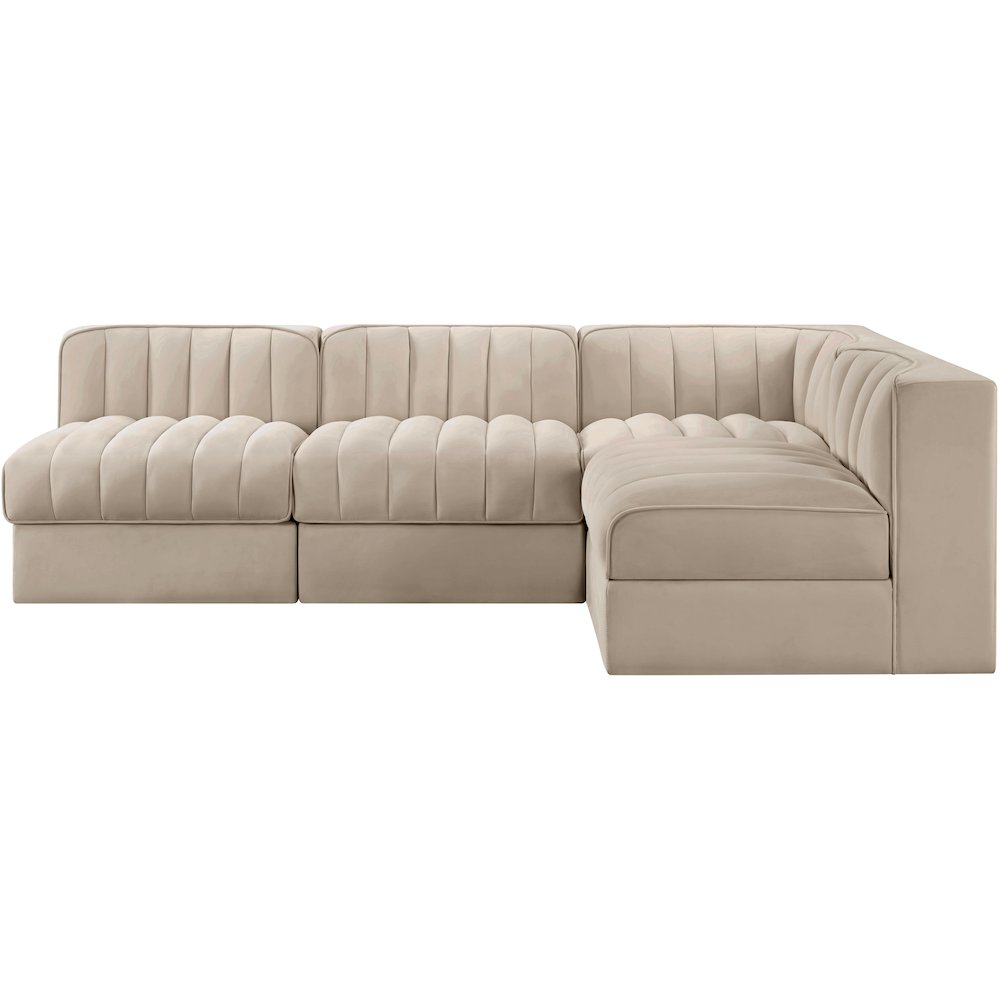 Rummi Beige Velvet Performance Fabric Upholstered 4pc. Modular Sectional