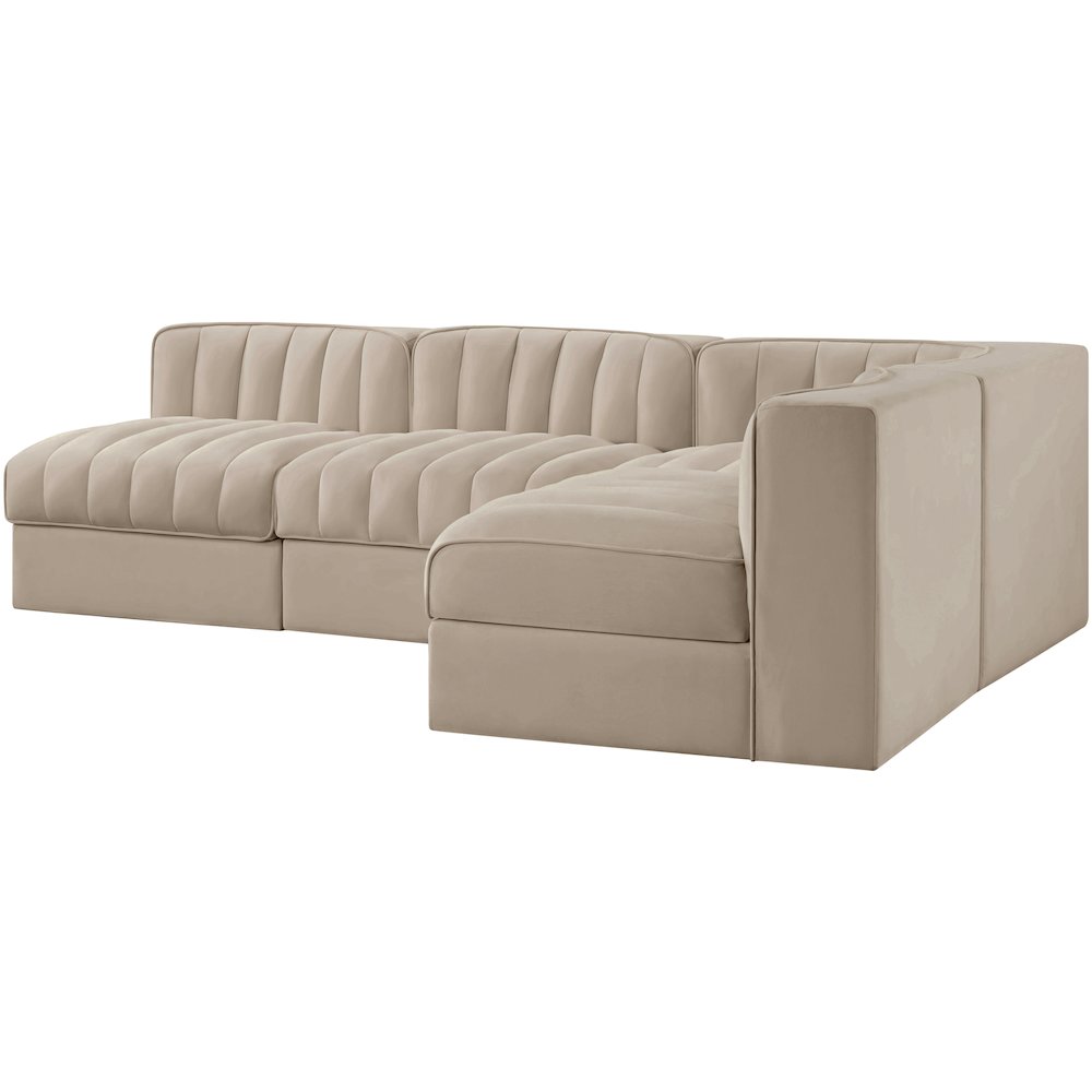 Rummi Beige Velvet Performance Fabric Upholstered 4pc. Modular Sectional