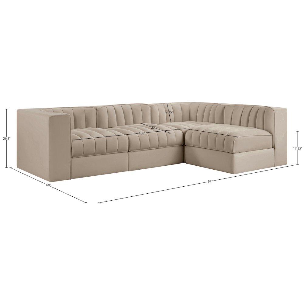 Rummi Beige Velvet Performance Fabric Upholstered 4pc. Modular Sectional