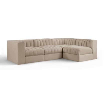 Rummi Beige Velvet Performance Fabric Upholstered 4pc. Modular Sectional