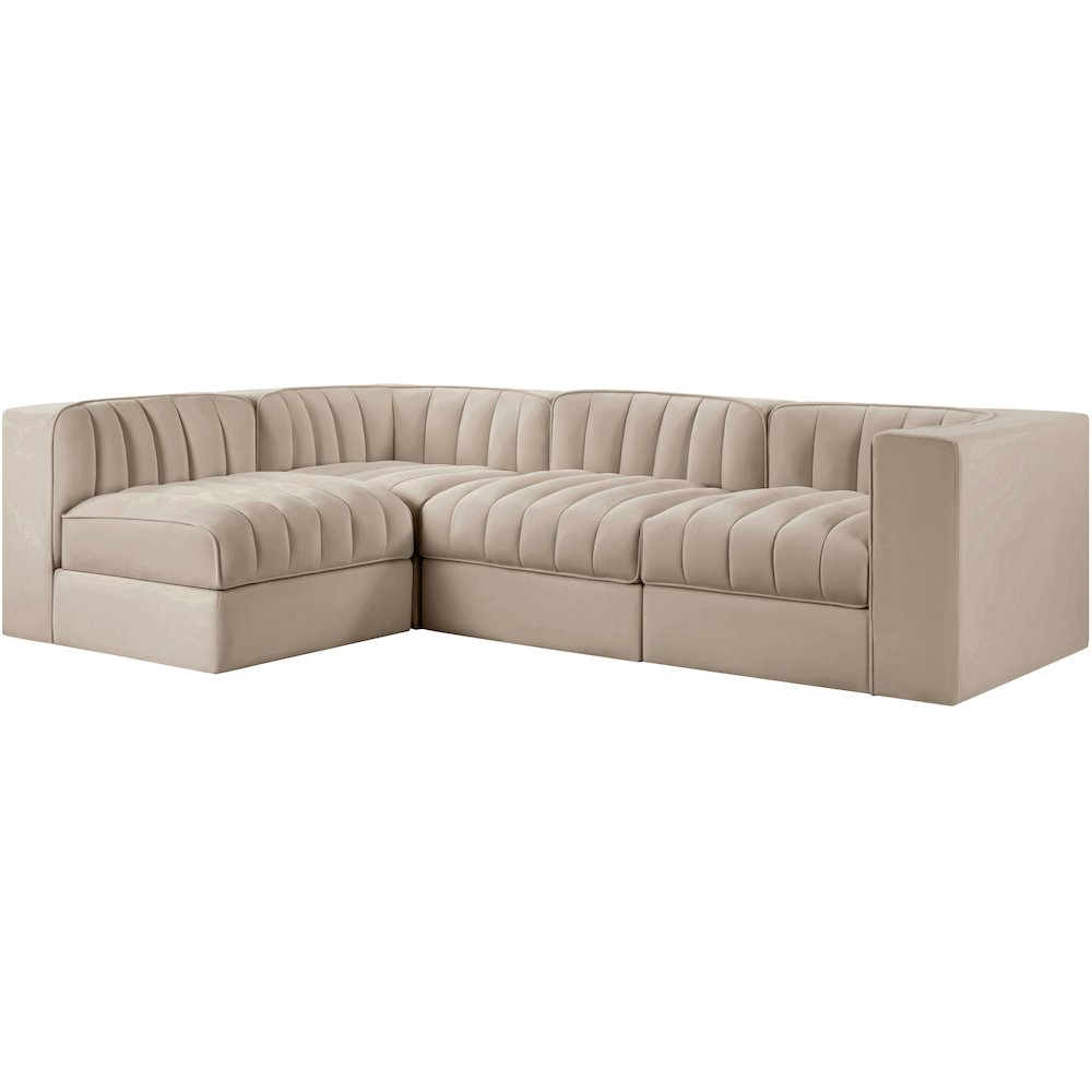 Rummi Beige Velvet Performance Fabric Upholstered 4pc. Modular Sectional