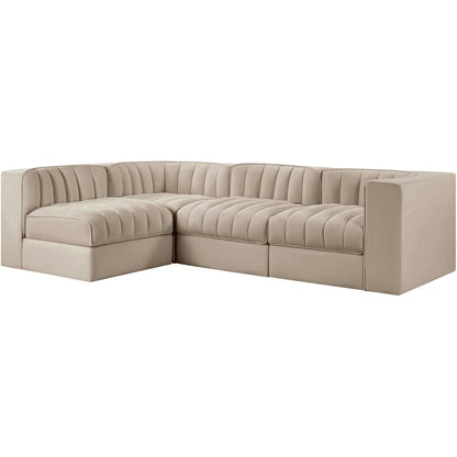 Rummi Beige Velvet Performance Fabric Upholstered 4pc. Modular Sectional