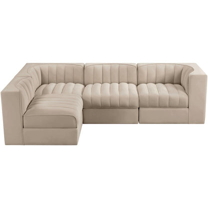 Rummi Beige Velvet Performance Fabric Upholstered 4pc. Modular Sectional