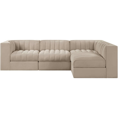 Rummi Beige Velvet Performance Fabric Upholstered 4pc. Modular Sectional