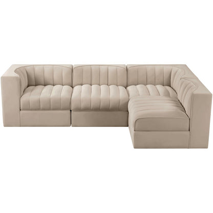 Rummi Beige Velvet Performance Fabric Upholstered 4pc. Modular Sectional