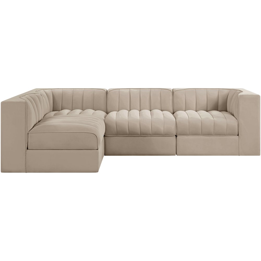 Rummi Beige Velvet Performance Fabric Upholstered 4pc. Modular Sectional
