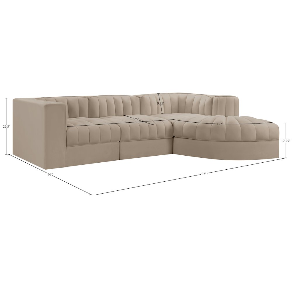 Rummi Beige Velvet Performance Fabric Upholstered 4pc. Modular Sectional