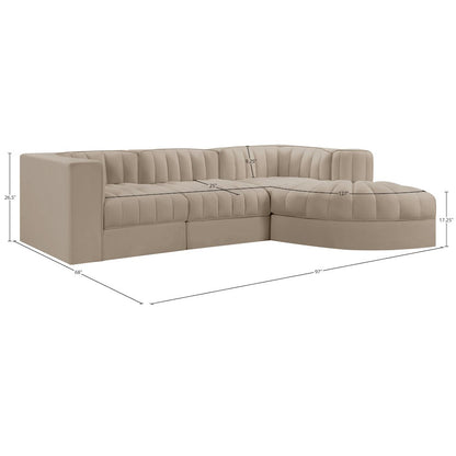 Rummi Beige Velvet Performance Fabric Upholstered 4pc. Modular Sectional