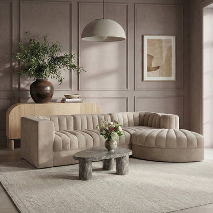 Rummi Beige Velvet Performance Fabric Upholstered 4pc. Modular Sectional
