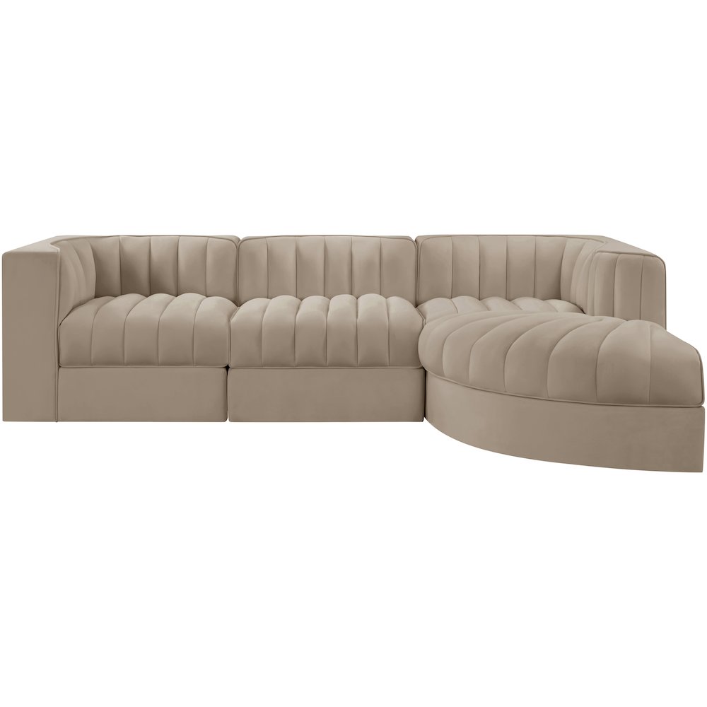 Rummi Beige Velvet Performance Fabric Upholstered 4pc. Modular Sectional