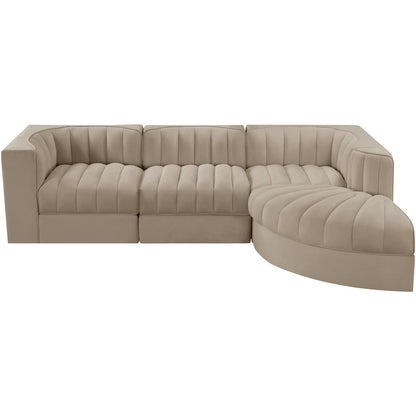 Rummi Beige Velvet Performance Fabric Upholstered 4pc. Modular Sectional