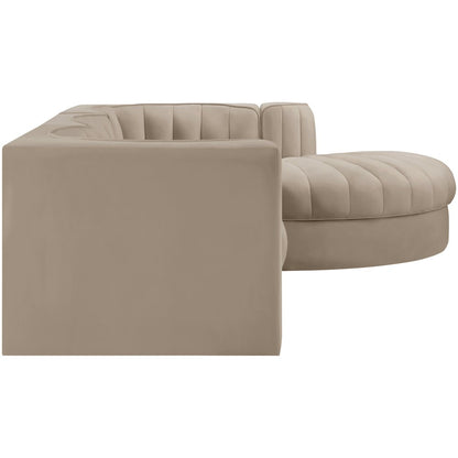 Rummi Beige Velvet Performance Fabric Upholstered 4pc. Modular Sectional