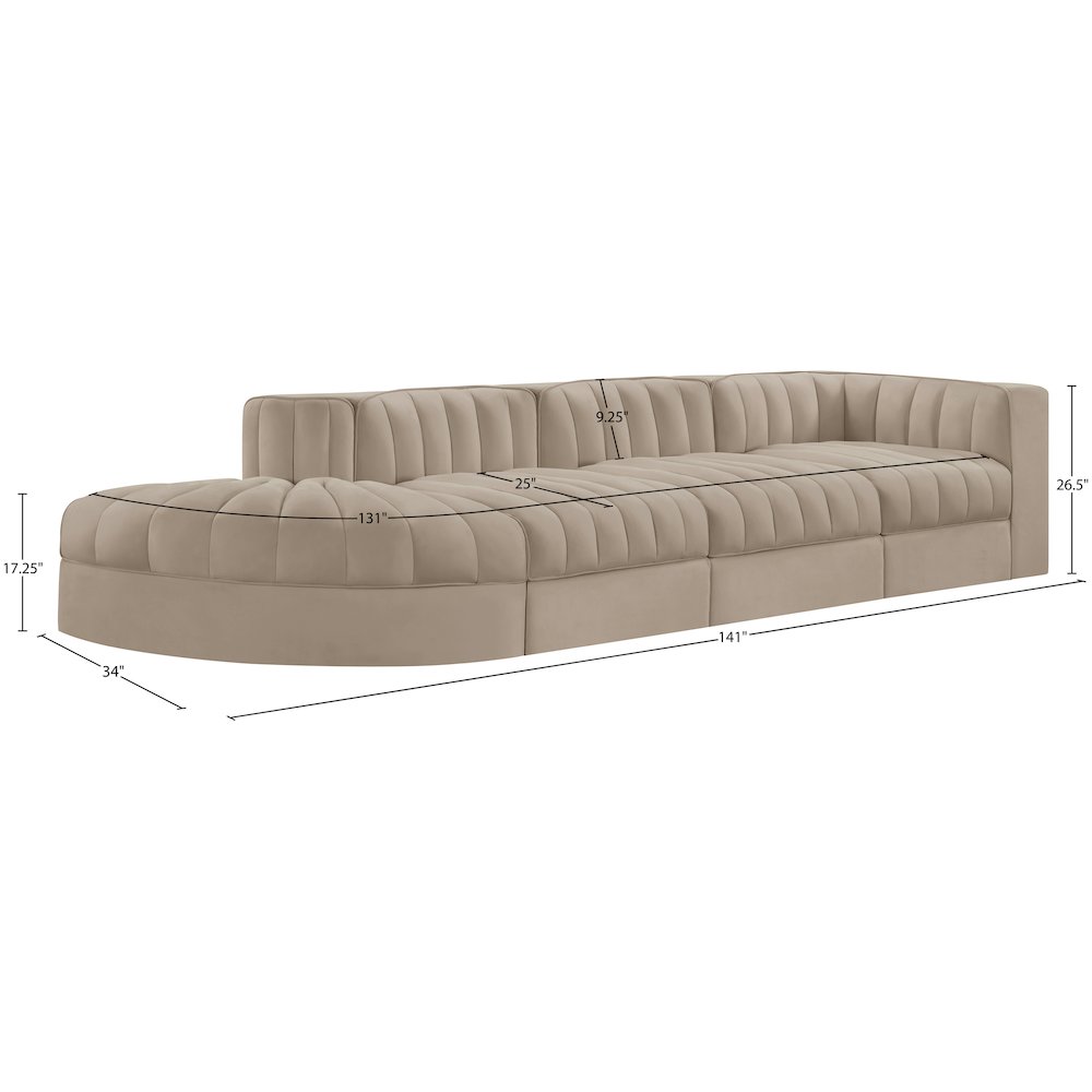 Rummi Beige Velvet Performance Fabric Upholstered 4pc. Modular Sectional