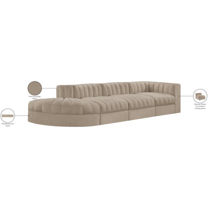 Rummi Beige Velvet Performance Fabric Upholstered 4pc. Modular Sectional