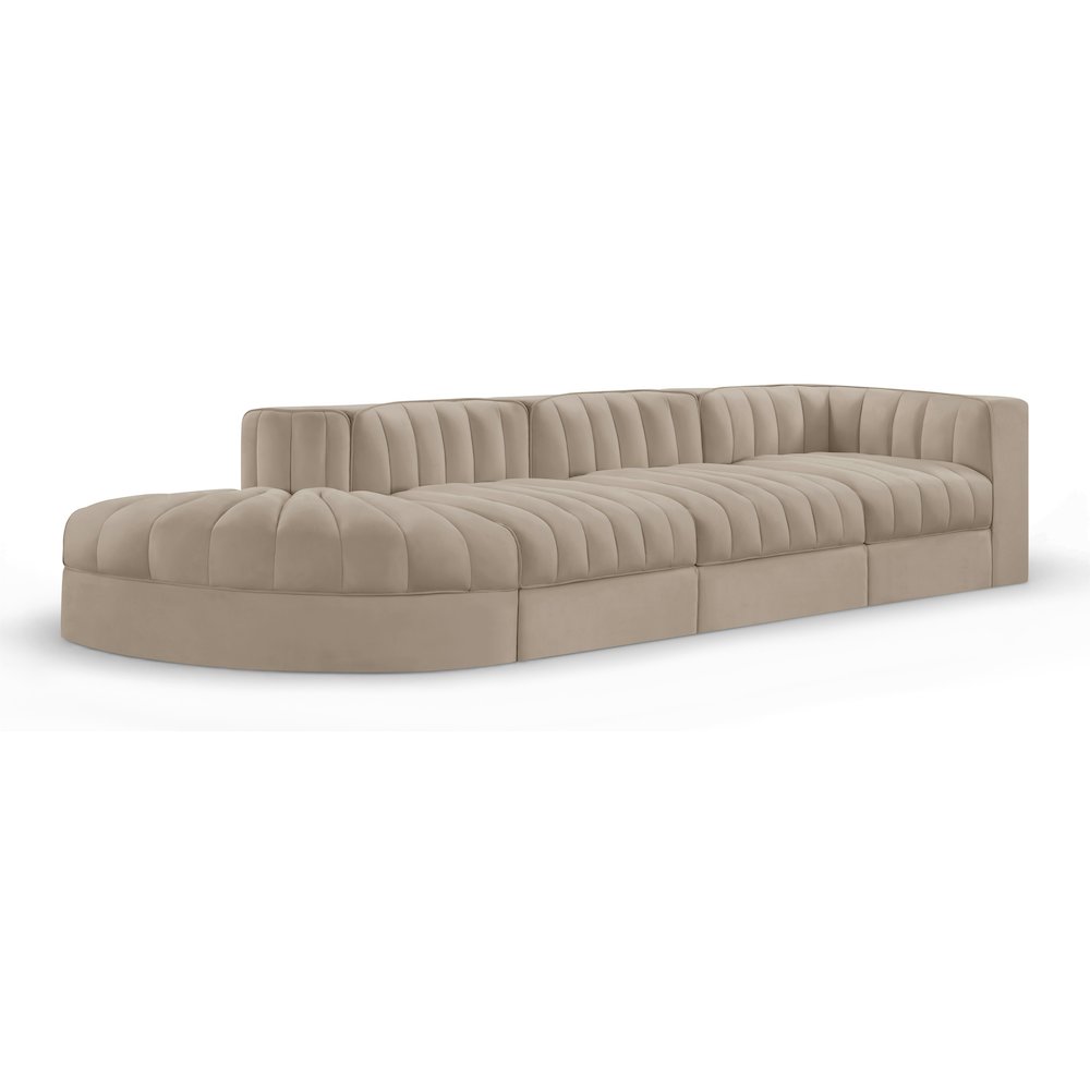 Rummi Beige Velvet Performance Fabric Upholstered 4pc. Modular Sectional