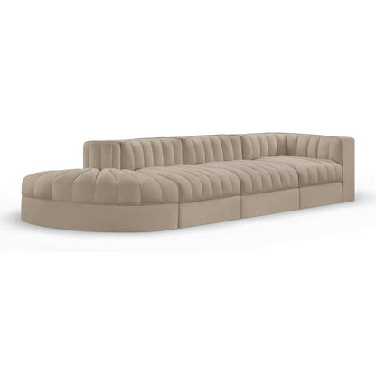 Rummi Beige Velvet Performance Fabric Upholstered 4pc. Modular Sectional