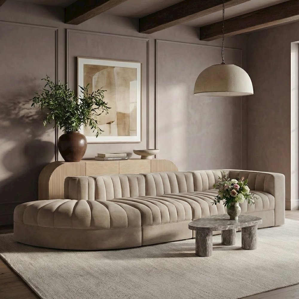 Rummi Beige Velvet Performance Fabric Upholstered 4pc. Modular Sectional